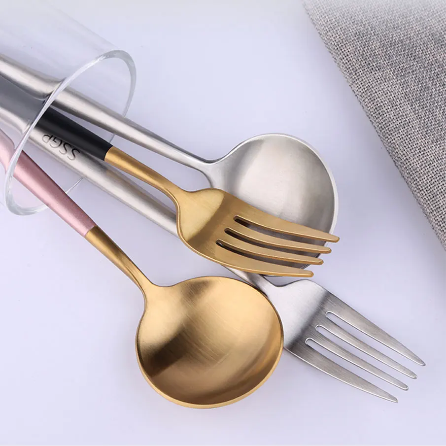 Набор португальских классических ножей/вилок/ложек серебристые розовые