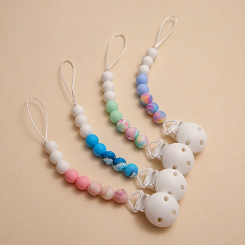 

1Pc Baby Pacifier Clip Chain BPA Free Dummy Holder Nipples Clips Silicone Planet DIY Beads Children Teething Toy Chew Molar Gift