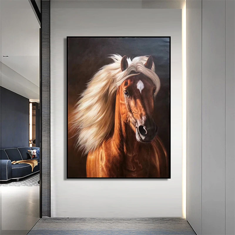 100% ручная роспись Реалистичная голова лошади Картина на холсте настенное