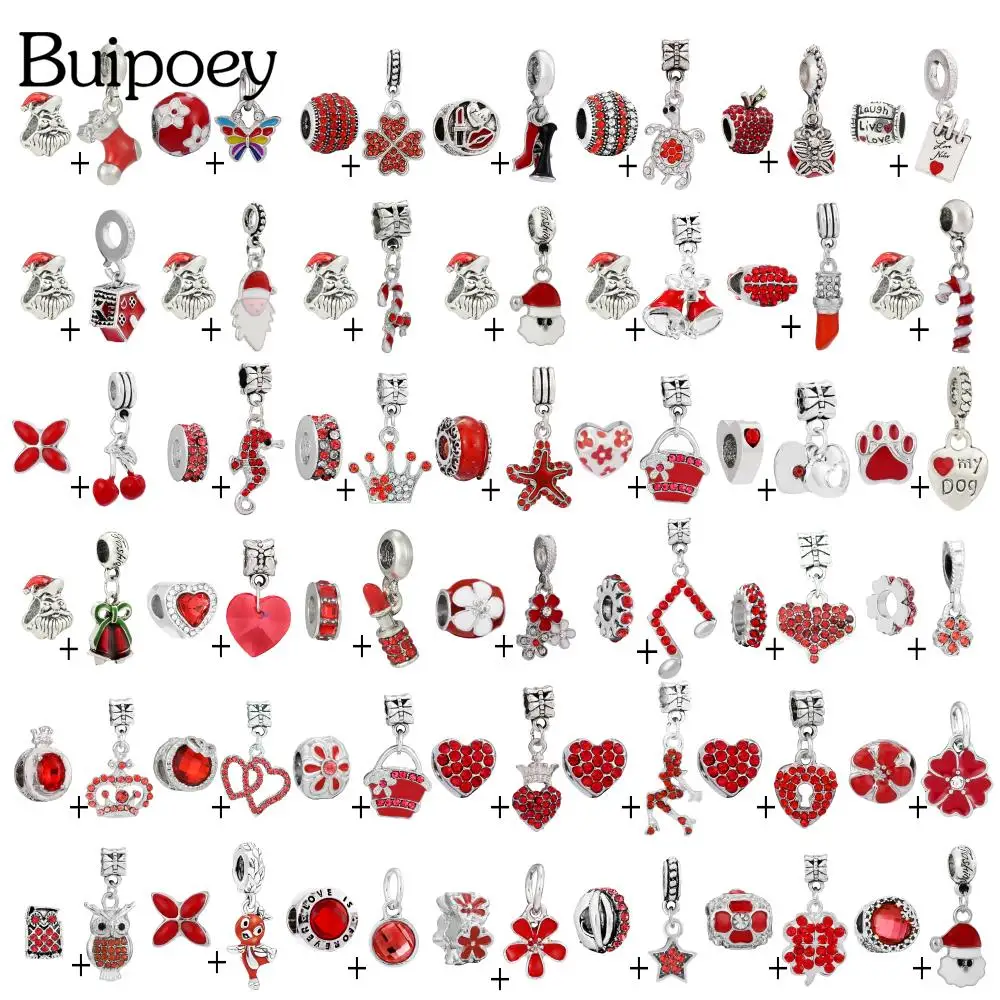 

Buipoey 2pcs/lot Red Enamel Beads Metal Charm Fit Diy Bracelet Santa Claus Bell Starfish Pendant Handmade Jewelry Accessory Gift