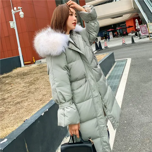 Green Real Fur Tcyeek брендовая зимняя белая куртка на утином пуху Женская длинная пуховая парка плотное теплое пуховое пальто женская верхняя одежда куртки Hiver LW1613 - Цвет: Green Real Fur
