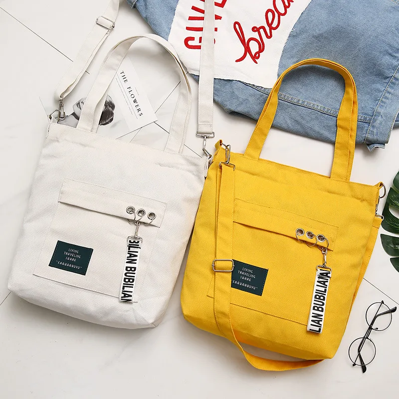 

New single shoulder canvas bag simple wild shoulder detachable fashion trend female diagonal bag folding green shopping bag