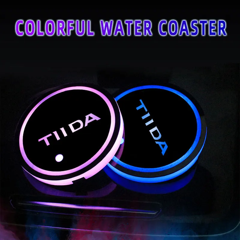 

7 Colorful USB Car Logo Led Atmosphere Light Cup Luminous Coaster Holder For Nissan Tiida 2006 2008 2011-2020 2021 Accessories
