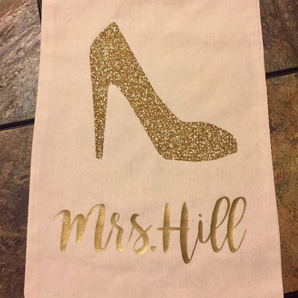 

50 Pcs/Personalized Wedding Shoes Bag Bridal Party Gifts Custom Guest Bag Favor Bag Gold Jewelry Bags Glitter Shoes Gift Bag