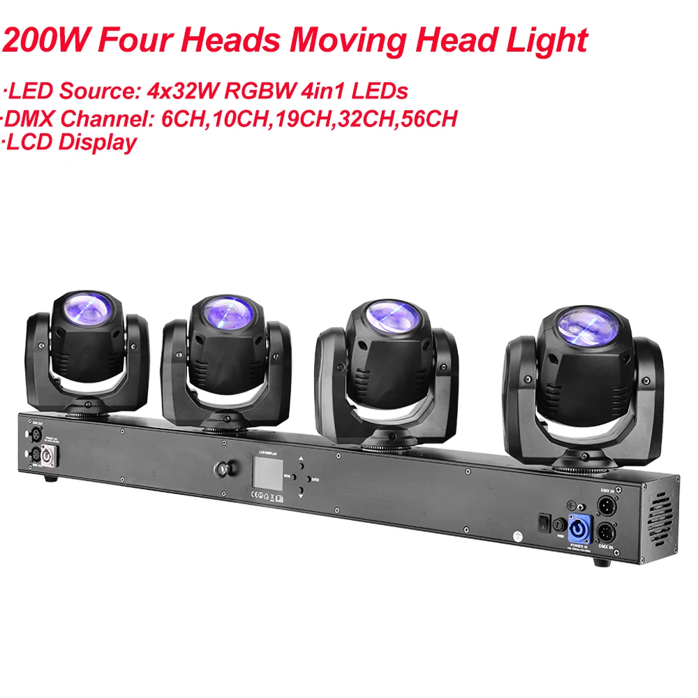 RGBW 4IN1 4x32 Вт светодиодный четырех головый Moving головной светильник высокого Мощность 200 Вт Quad стробоскоп светильник ing для вечерние диско ди-Джея свет для сцены парти светильник