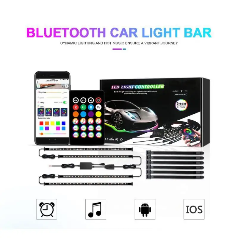 

48LED Car Foot Ambient Light USB Cigarette Lighter Backlight Music Control APP RGB Auto Interior Decorative Atmosphere Light