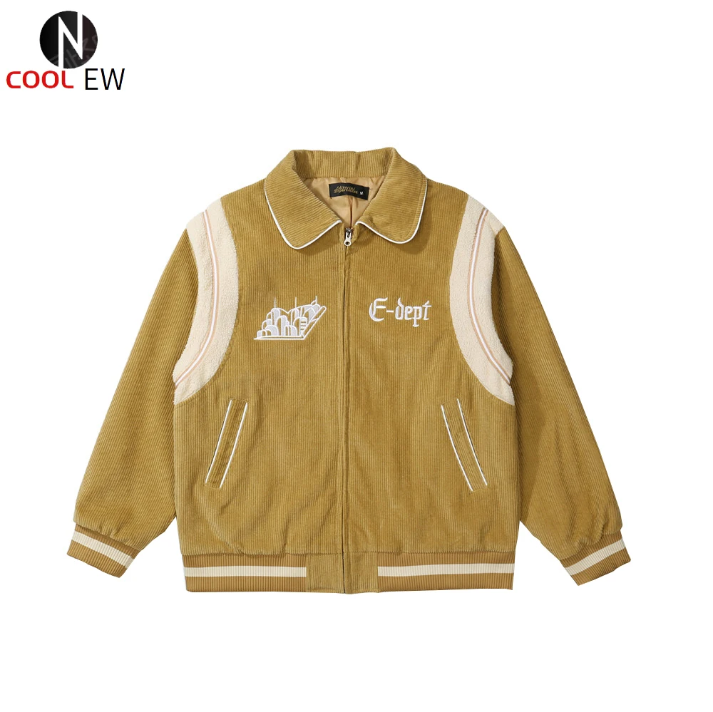 

Letter Embroidery Corduroy Jacket Mens Autumn Contrast Paneled Baseball Jacket Amekaji Loose Casual Patchwork Lapel Outerwear