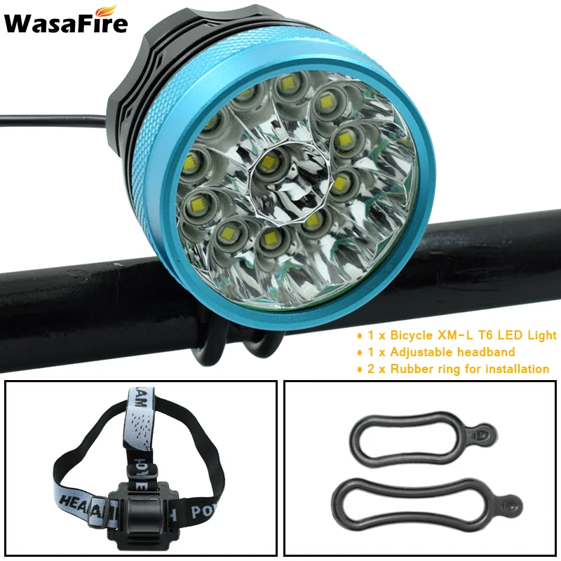 blue light headband 12* XML-T6 светодиодный велосипедный передний светильник 2 в 1 велосипедный головной светильник водонепроницаемый 20000lm велосипедный налобный фонарь+ аккумулятор 9600 мАч+ зарядное устройство - Цвет: blue light headband