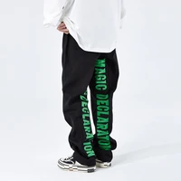 2021 korean fashion green letter embroidery cotton men casual baggy pants hip hop straight drawstring cargo trousers ropa hombre