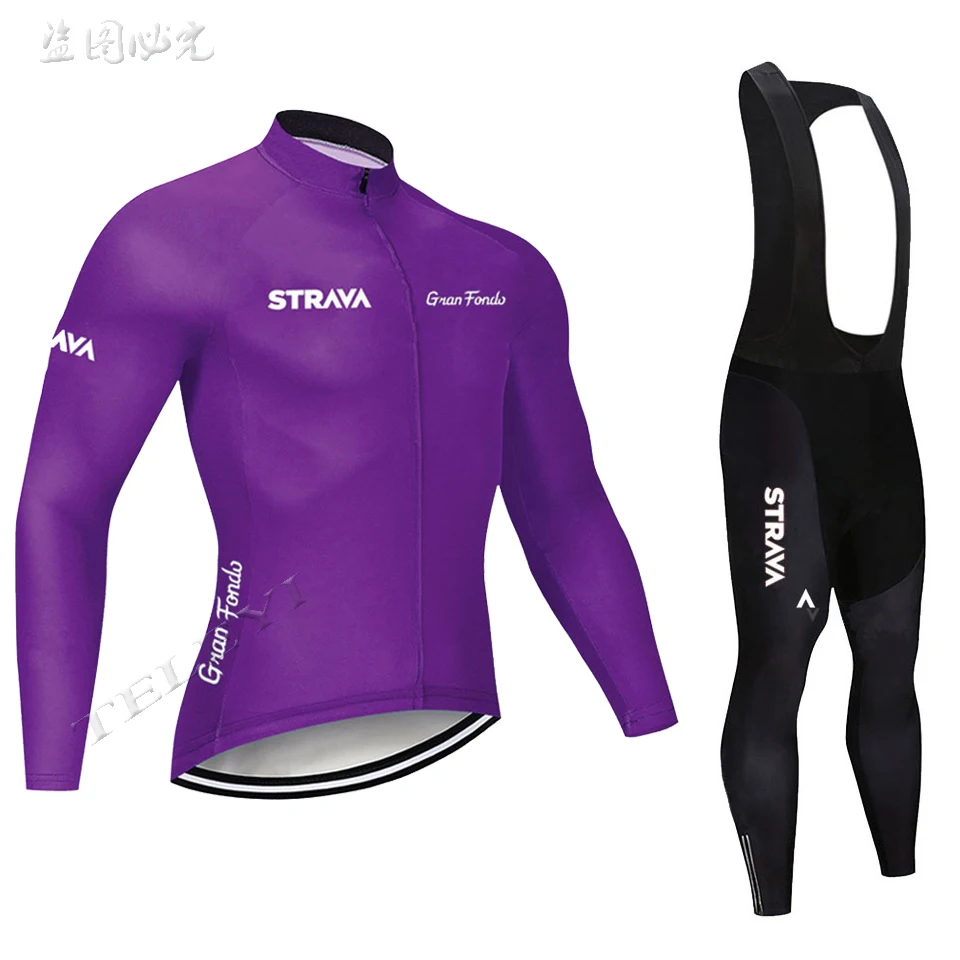 

2020 New STRAVA Long Sleeve Cycling Jersey Bike Long Pants Set Men 9D Gel Cushion Ropa Ciclismo Cycling Wear Geometric Patterns