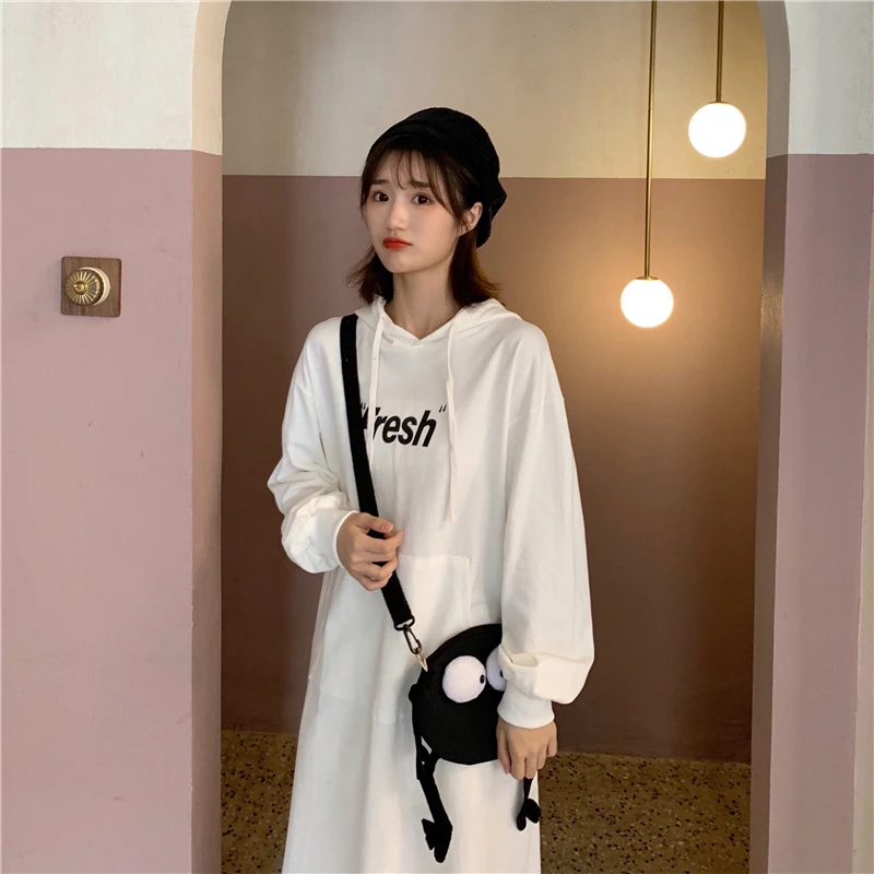 Женские толстовки платье пуловер длинные Harajuku свободные с длинным рукавом
