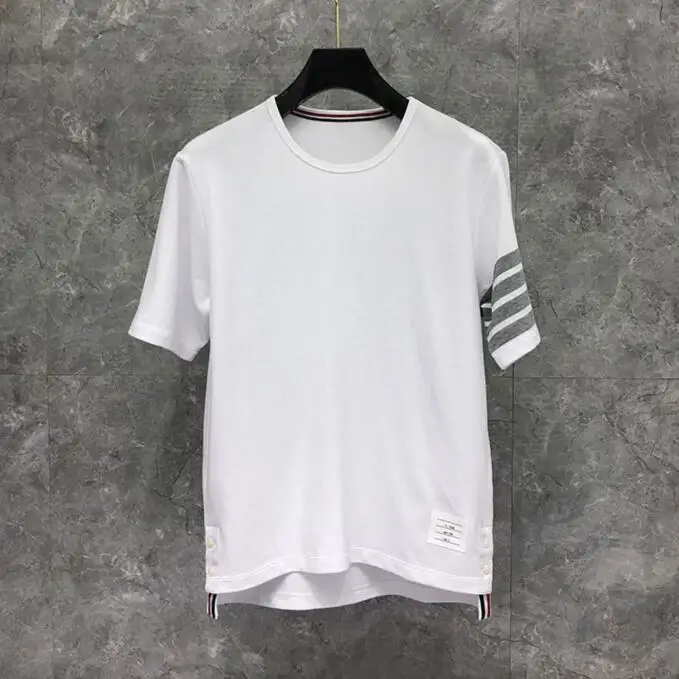 

2021 Fashion TB THOM Brand T-Shirt Men Women Short Sleeve Casual Clothing Solid Striped Summer O-neck Cotton Shirts