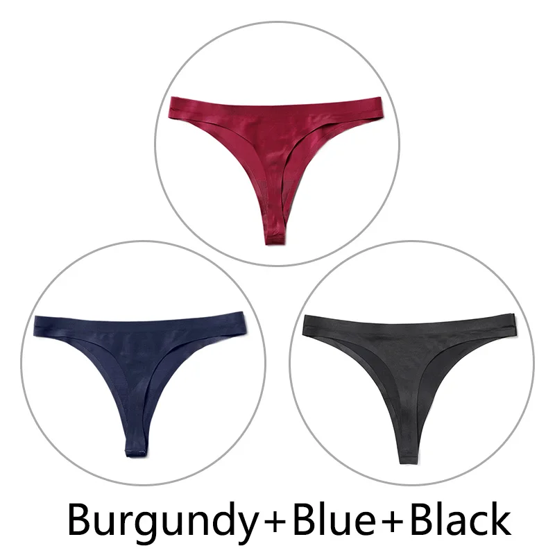 Burgundy-Blue-Black 3 шт./партия, Сексуальные Бесшовные прозрачные трусики, женские трусики с низкой талией, трусики-стринги, нижнее белье, женские трусы-танга, стринги большого размера - Цвет: Burgundy-Blue-Black