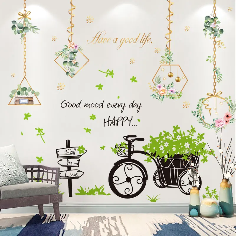 

[shijuekongjian] Chlorophytum Plant Wall Stickers DIY Flower Wreath Wall Decals for Home Living Room Bedroom Kitchen Decoration