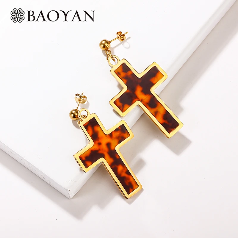 Baoyan позолоченные серьги из нержавеющей стали для женщин Модный акриловый