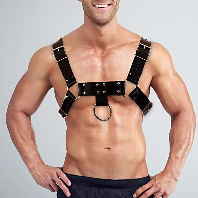 

Body Bondage Belt Strap Fetish Men Chest Harness Adjustable Sexy Leather Belts Gay Male Gothic Punk Rave Costume for Adult Game