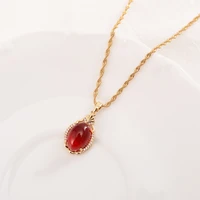 fashion gold chain redgreen zircon water shaped pendant necklaces for women lovely clavicle choker valentine jewelry gifts