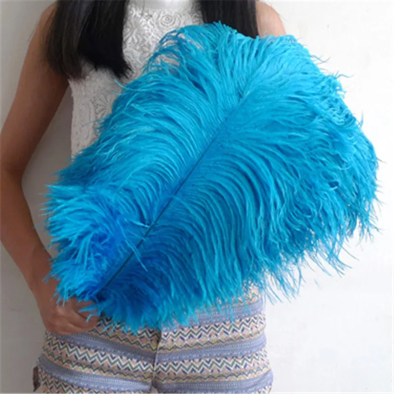 Pluma de avestruz azul Lago, plumas de 50-55cm/20-22 pulgadas, accesorios para manualidades, decoraci&oacute;n de joyer&iacute;a, Plume de celebraci&oacute;n, 50 unids/lote-0