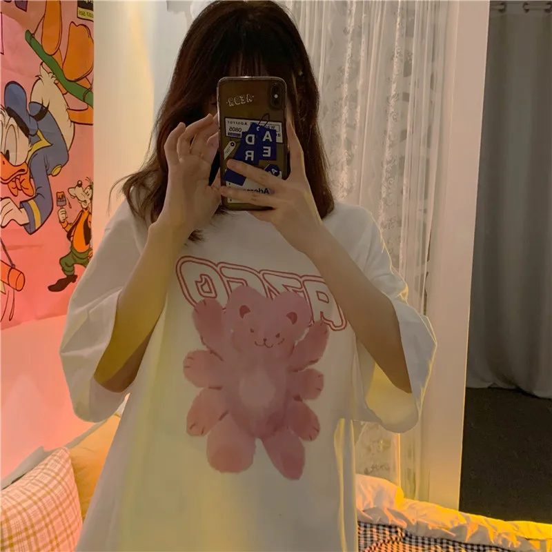 

YTX909 2021 new Korean version loose round neck sweet cool style age-reducing printing short-sleeved T-shirt