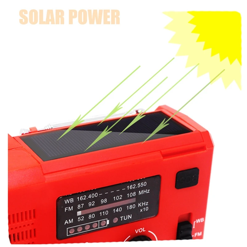 

Portable Solar Radio Hand Crank Emergency Phone Charger,AM/FM/WB SOS 4000MAh COB Alarm Flashlight Radio