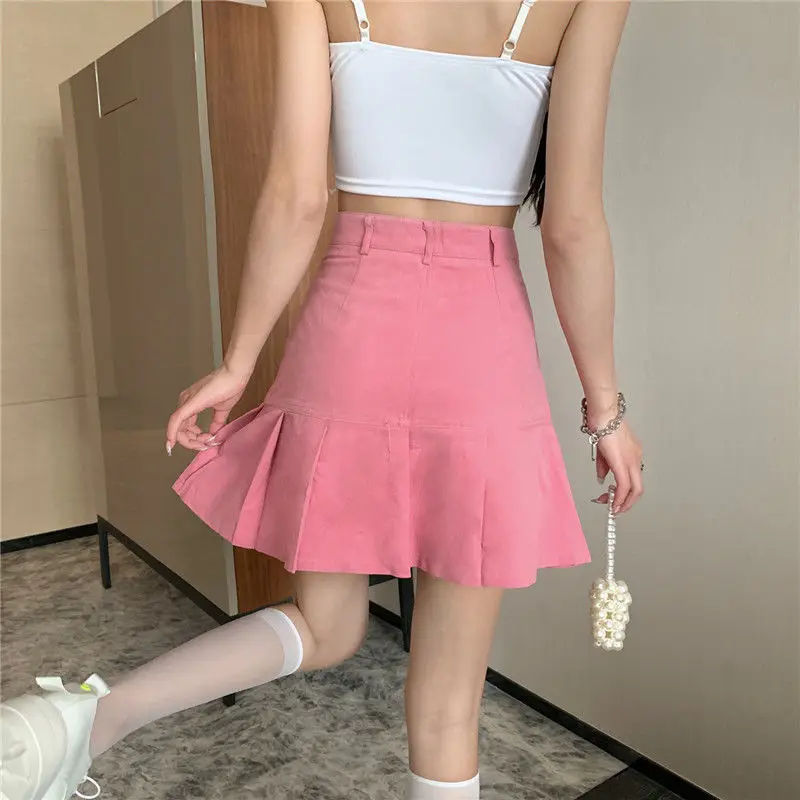 Плиссированные мини-юбки HOUZHOU в стиле Харадзюку розовая джинсовая юбка с