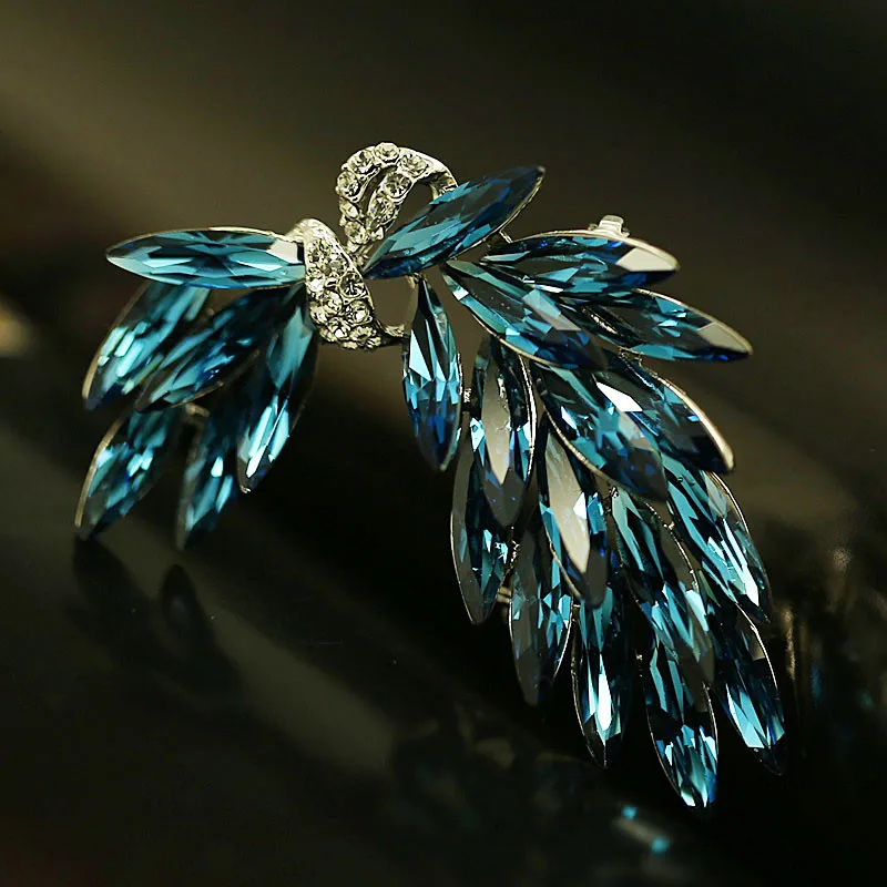 Новые роскошные элегантные золотистые синие броши с кристаллами радужной