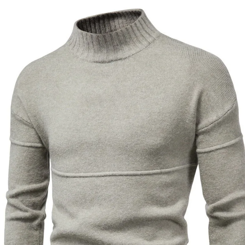 

Knit Sweater Men Spring Autumn Thin Half High Neck Tide Fashion Casual Long Sleeve Bottoming Top Simple Solid Slim Male Pullover