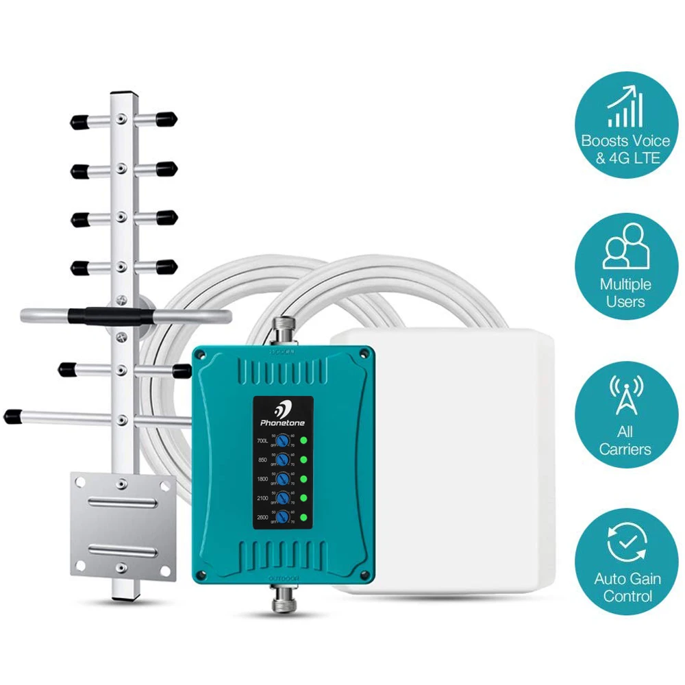 

2G 3G 4G LTE Mobile Cell Phone Signal Booster Amplifier 700/850/1800/2100/2600MHz Repeater Antenna Kit Voice Data