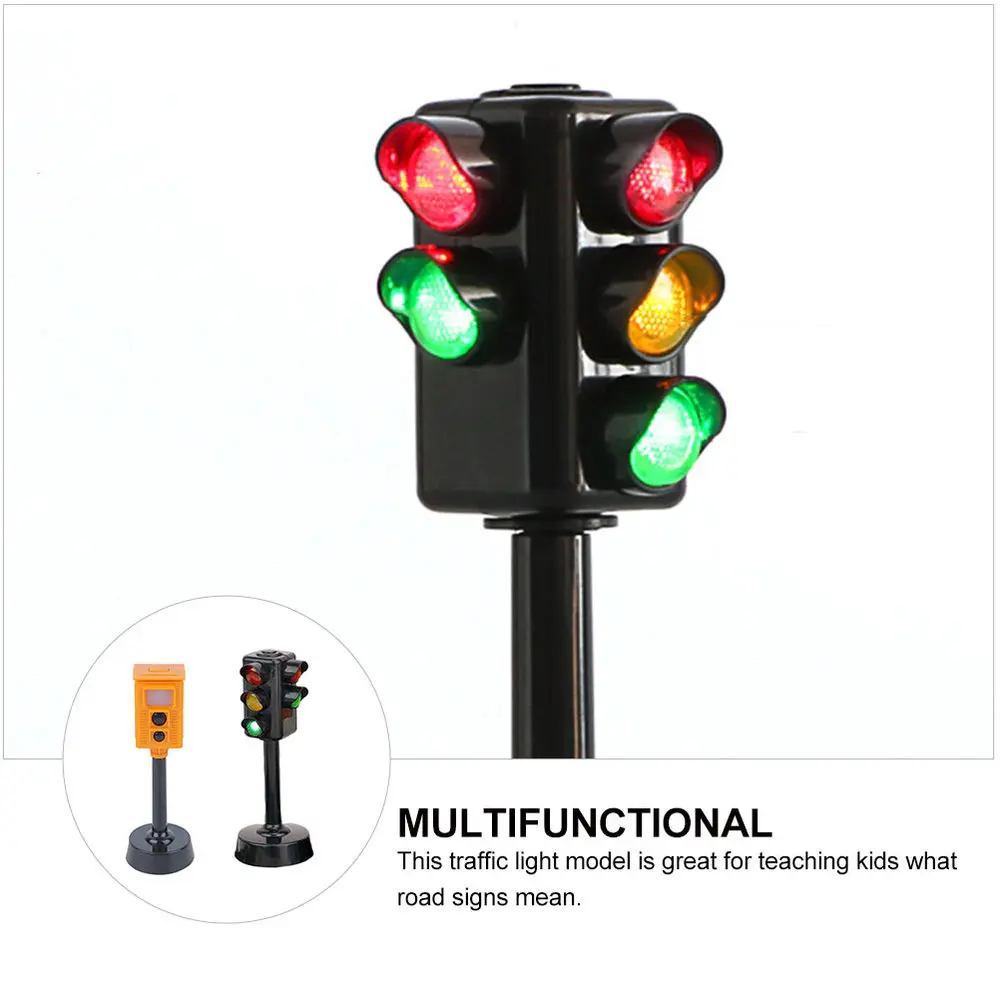 

2Pcs Kids Traffic Signs Road Light Block Mini Traffic Signal Light Model