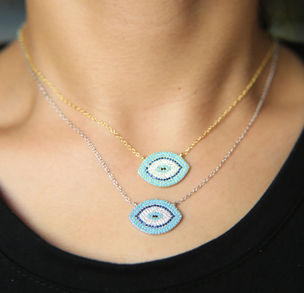 Clear Cubic blue micro pave cubic Zirconia S925 Sterling Silver Jewelry Bridal Engagement Pendant Necklace | Украшения и