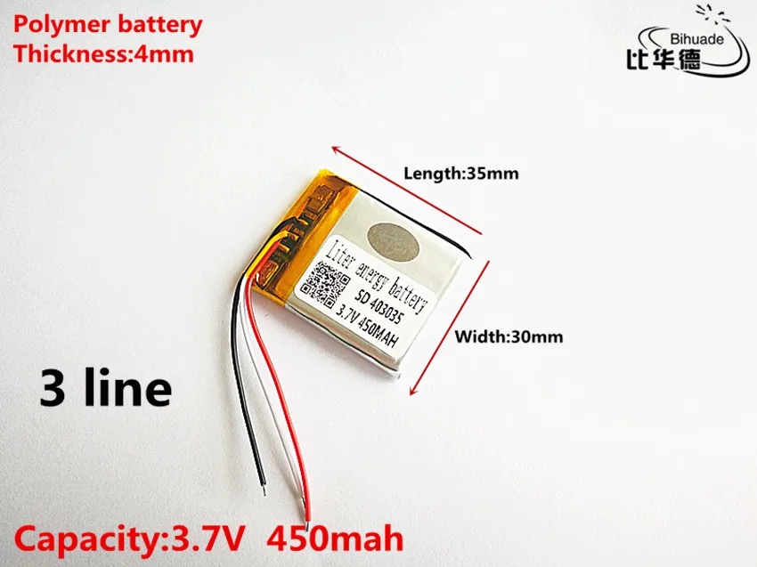 10pcs/lot 3 line Good Qulity 3.7V 450mAH 403035 Polymer lithium ion / Li-ion battery for TOY POWER BANK GPS mp3 mp4 | Электроника