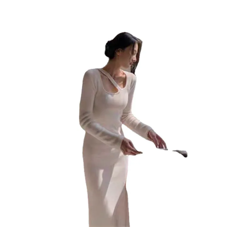 

Новинка с вязаным платьем, женское осенне-зимнее платье, темпераментное длинное, свитер с воротником до колена, юбка