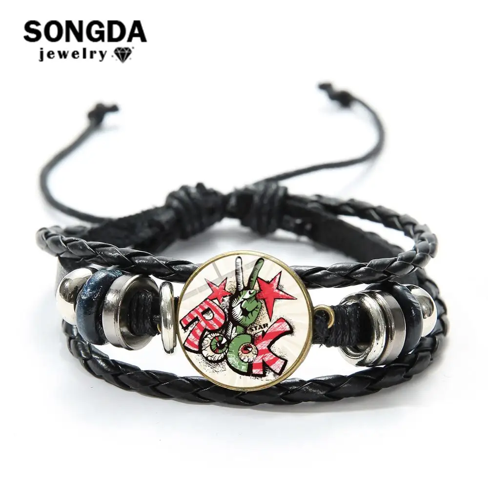 SONGDA креативный Рок Кожаный браслет с символом Руки Панк Черный многослойный