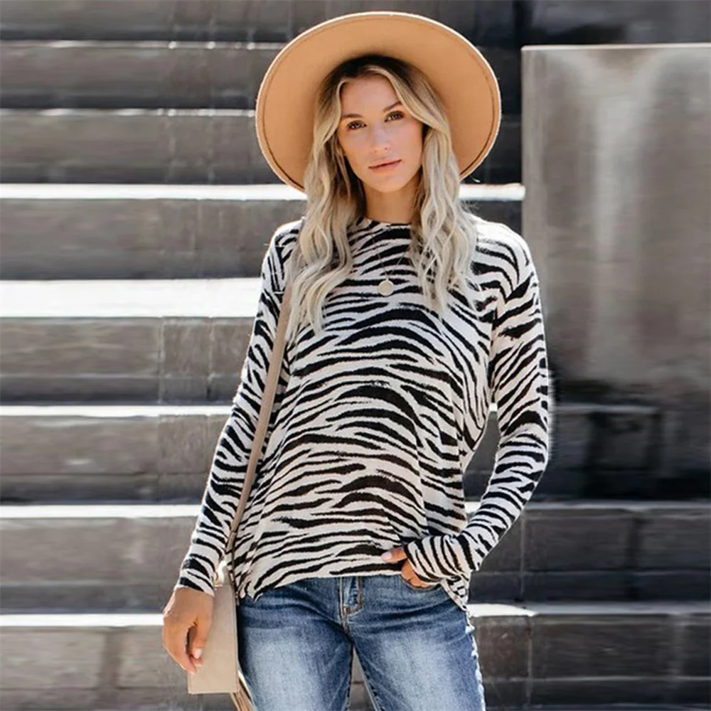 

Women Spring Autumn T-shirt Leopard Printed Camouflage Zipper Long Sleeve Oversized Shirt Female Vintage Top Women's Clothes
