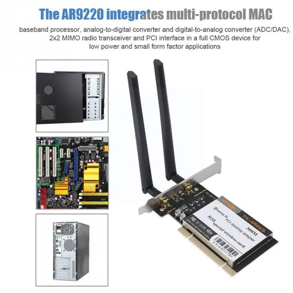 TX-AR9WS 6DBi AR9220 802.11a/b/g/n 2,4 ГГц/5 ГГц 300 Мбит/с PCI-карта для сетевого рабочего стола 7/8/10 для беспроводного адаптера ROS/Windows WiF Y6E0