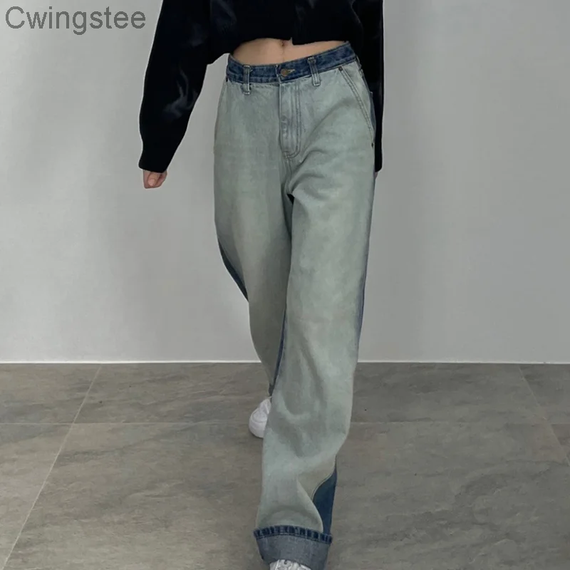 

Retro Patchwork Y2K Grunge Jeans Streetwear Chic Low Waist Harajuku Denim Pants Straight Fashion Trousers Korean