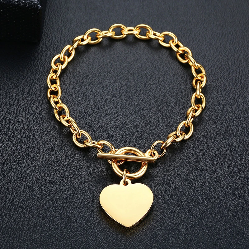 Blank Bracelet 739G Vnox, настраиваемое изображение, фото, имя, браслеты для женщин и мужчин, нержавеющая сталь, звено цепи с сердцем, монета, шарм, BFF, семейный подарок - Окраска металла: Blank Bracelet 739G