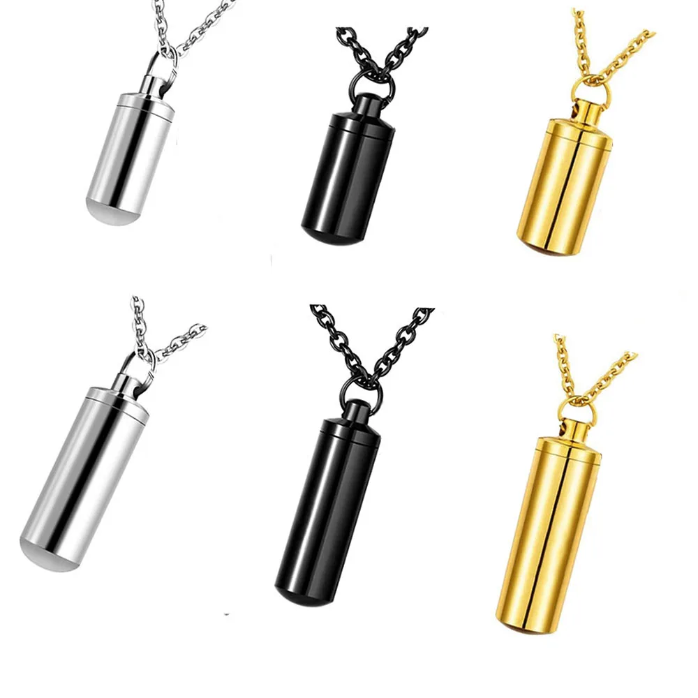 Stainless Steel Holder Cylinder Ashes Urn Pendant Charm Cremation Memorial Necklace Jewelry 3 Colors