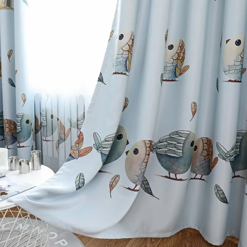 

Lovebird Printed Blackout Curtain Beige 100*250CM Width*Length Perforated 2pcs