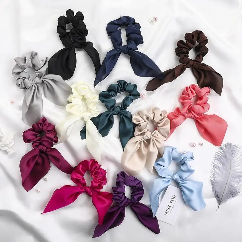 Элегантные атласные резинки для волос цветные завязываемые в виде кроличьих