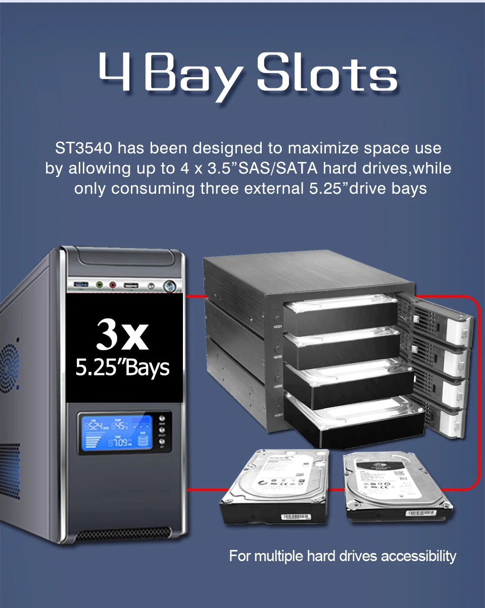 Uneatop 3.5in SATA алюминий 4-bay слотов лоток уменьшенного использования пластин передвижной стеллаж для Оптический отсек для жесткого диска hdd внутренний объединительная панель корпуса