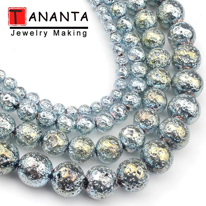 Натуральный камень лавы разноцветный зеленый цвет круглые бусины из