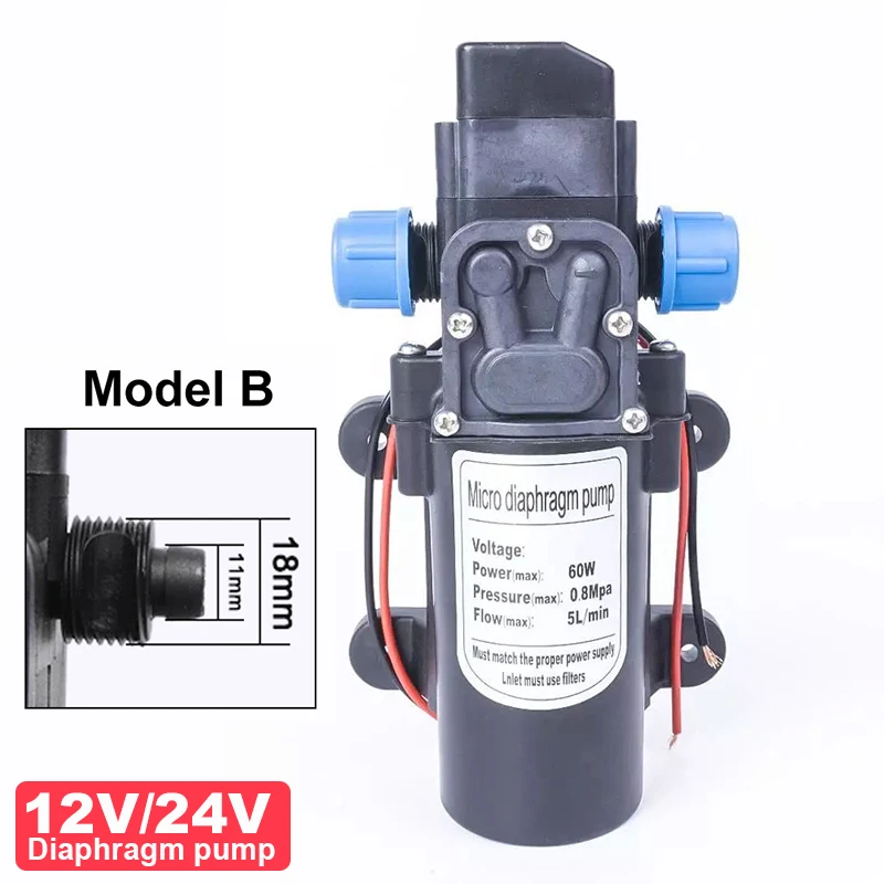 

DC 12V 24V 60W 116Psi 5L / Min Water High Pressure Diaphragm Pump Self-Priming Pump Automatic Switch Intelligent 100°C Water