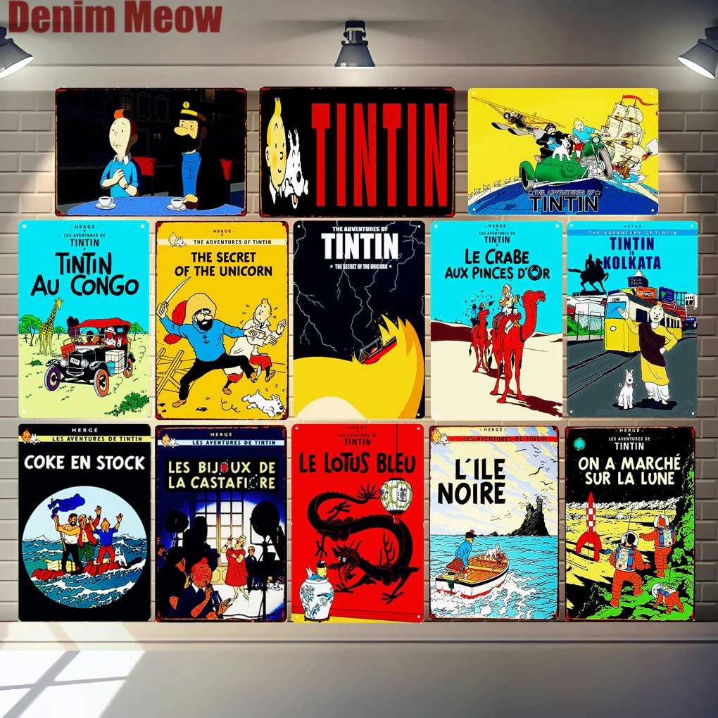 Tintin мультфильм металлическая Оловянная вывеска Альфа арт живопись магазин настенный стикер домашний декор Tintin фильм плакат Бар Винтаж железные тарелки MN120
