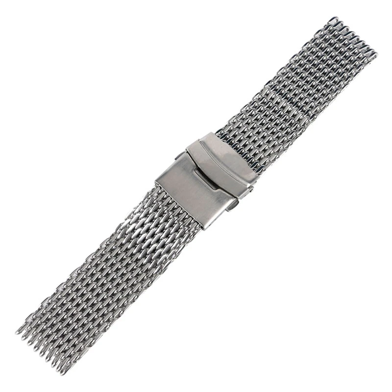 18mm 20mm 22mm Stainless Steel Mesh Watch Band Silver For Mens Wrist Watch Strap Bracelet Push Button Replacement