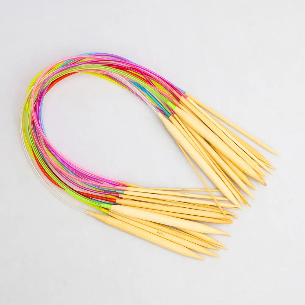 

New Multi-Color 18Pcs/Set 16" 40cm Tube Carbonized Circular Bamboo Carbonized Knitting Needles Crafts Yarn Sewing Tools Sets