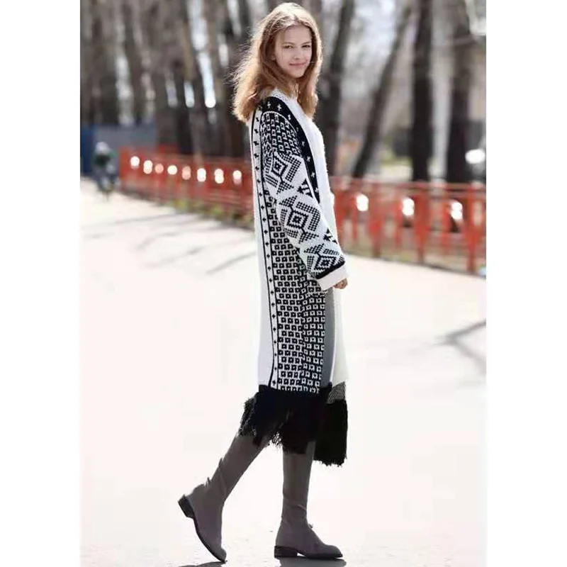 Длинное шерстяное пальто с кисточками размера плюс кардиган Mujer тонкое теплое