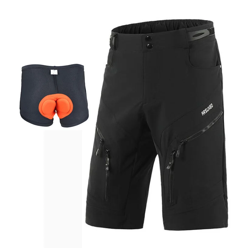 black with pad ARSUXEO велосипеды мужские велосипедные шорты свободного кроя спортивные MTB шорты для горного велосипеда, для спусков велосипед для триатлона - Цвет: black with pad