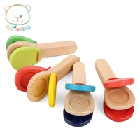 orff percussion instrument baby handle castanets loud clapping toy hand clapper children wooden education toys