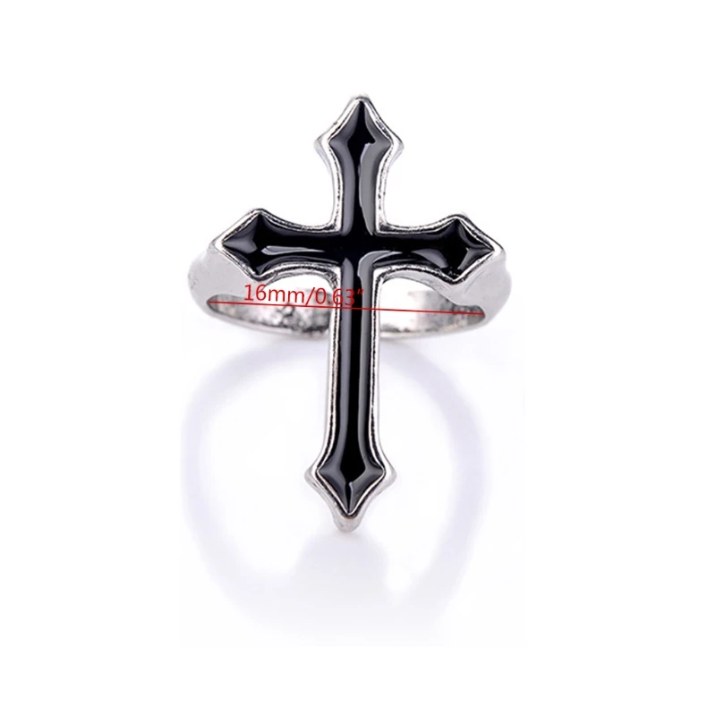 

2 Pcs Vintage Black Big Cross Open Ring Trendy Gothic Metal Color Finger Rings